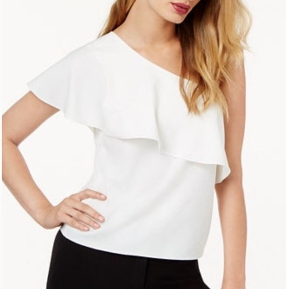 Sachin + Babi SB One Shoulder Blouse Top Layered Ruffle White Womens Small